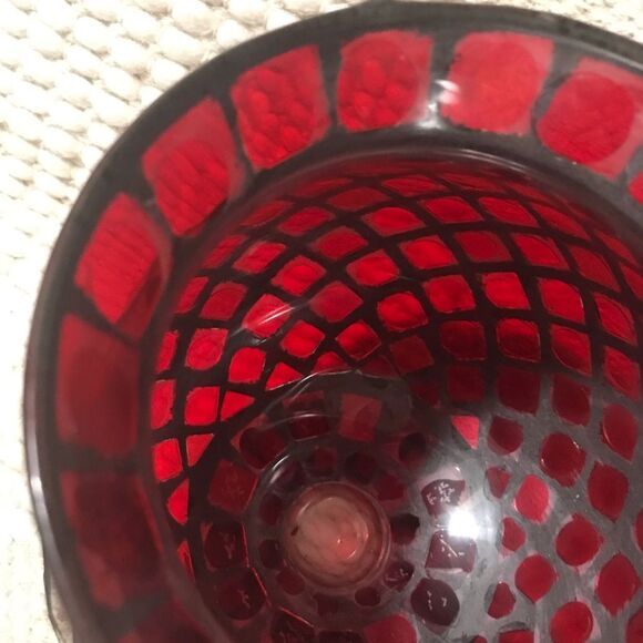 Vintage Estate Gorgeous 7” Crimson Red Mosaic Candle/ Flower Vase - Picture 7 of 13
